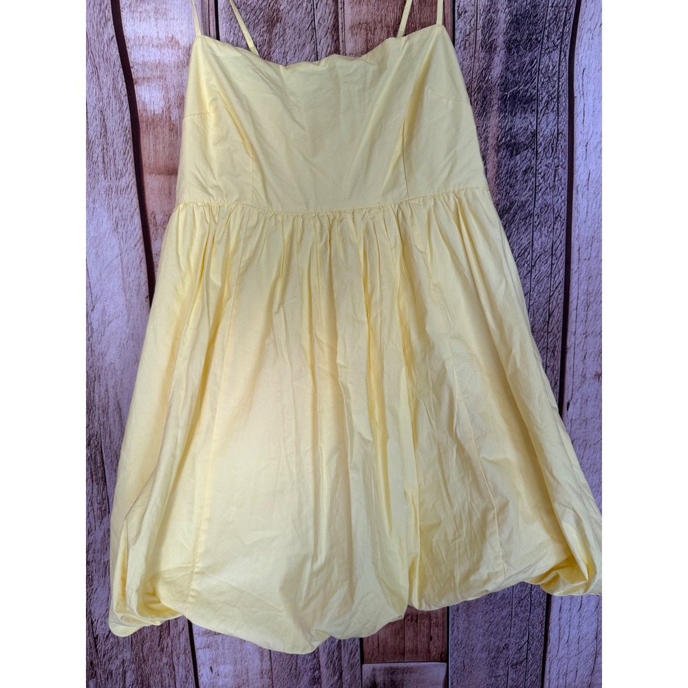 Abercrombie & Fitch Bubble Hem Mini Dress Yellow Cotton Sundress Summer Medium - Picture 4 of 8